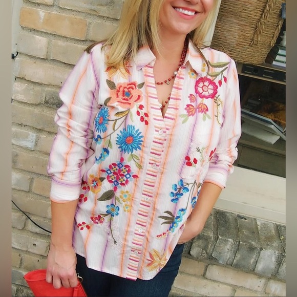 Johnny Was Tops - NWOT Johnny Was Workshop Stripe Dionne Relaxed Shirt Boho Chic Size XL